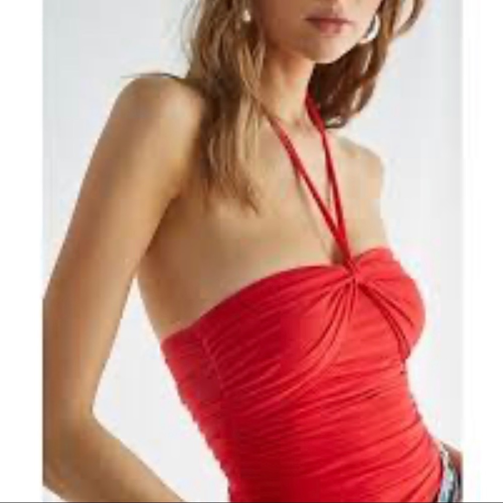 💓RED MESH HALTER BODYSUIT NWT